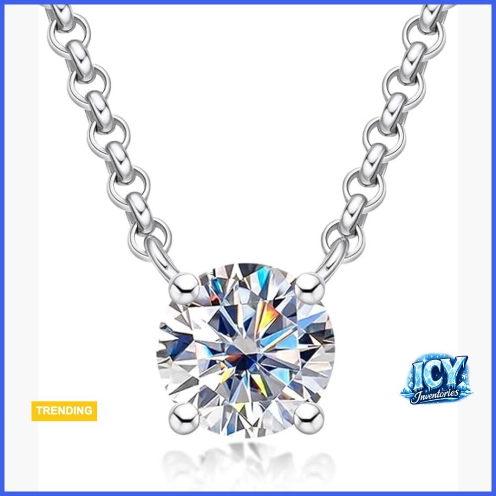 1ct Moissanite Pendant Necklace 18K Gold Plated/925 Sterling Silver Adjustable